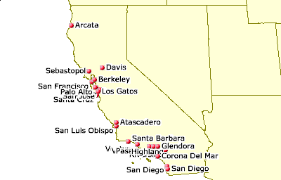 [Map of California Juggling Clubs]