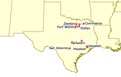 [Map of Texas Juggling Clubs]